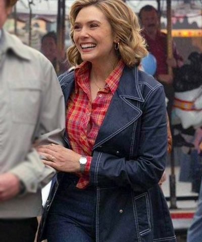 Elizabeth Olsen Love & Death (2023) Candy Montgomery Blue Cotton Jacket