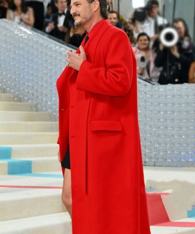 Met Gala Event (2023) Pedro Pascal Red Wool Trench Coat