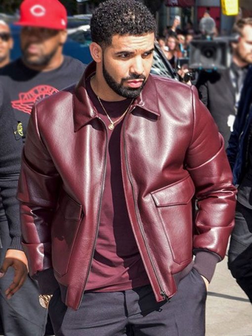 Canadian Rapper Drake Maroon Leather Bomber Jacket