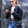 Hailey Bieber Black Leather Jacket