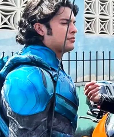 Movie Blue Beetle (2023) Jaime Reyes Blue Leather Jacket