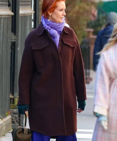 Cynthia Nixon And Just Like That Miranda Hobbes Brown Wool Trench Coat