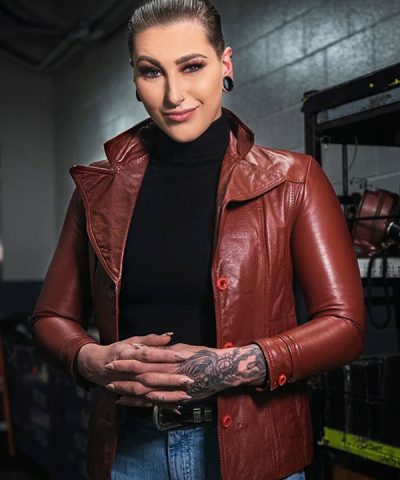 WWE Wrestling Rhea Ripley Brown Leather Biker Jacket