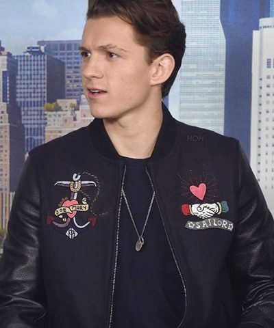 Tom Holland NYC Photocall Fashion Varsity Jacket