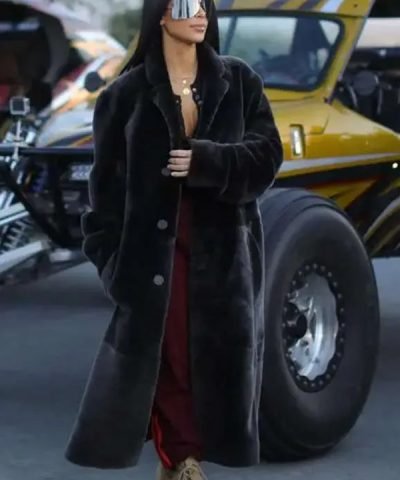 Kim Kardashian Street Style Black Trench Coat