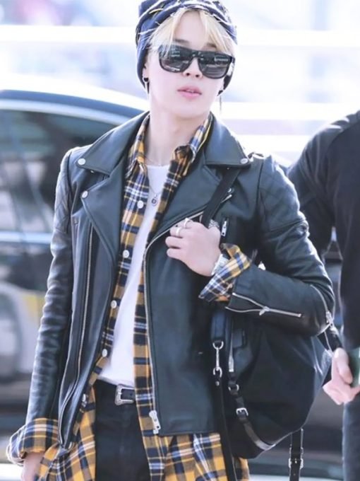 BTS Jimin Black Leather Jacket