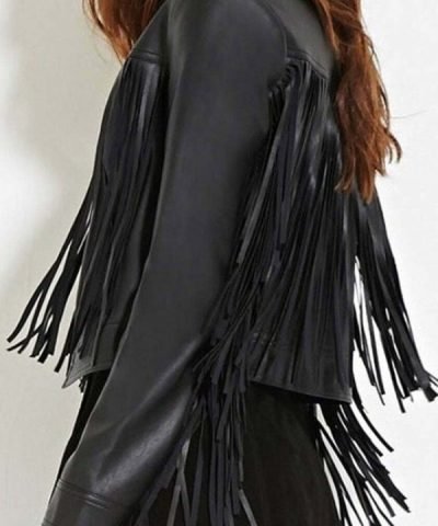 Women's Biker Stylish Black Fringe Leather Jacket