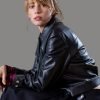 Actress Maya Hawke Black Leather Jacket