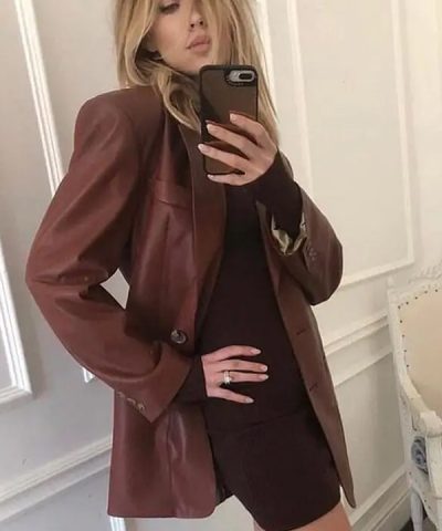 Abbey Clancy Brown Leather Blazer