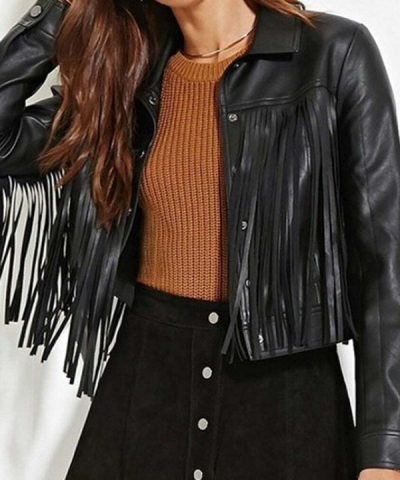 Fringe Biker Black Jacket