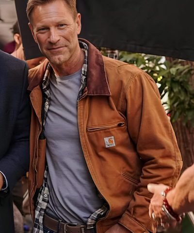 The Bricklayer 2024 Aaron Eckhart Brown Jacket