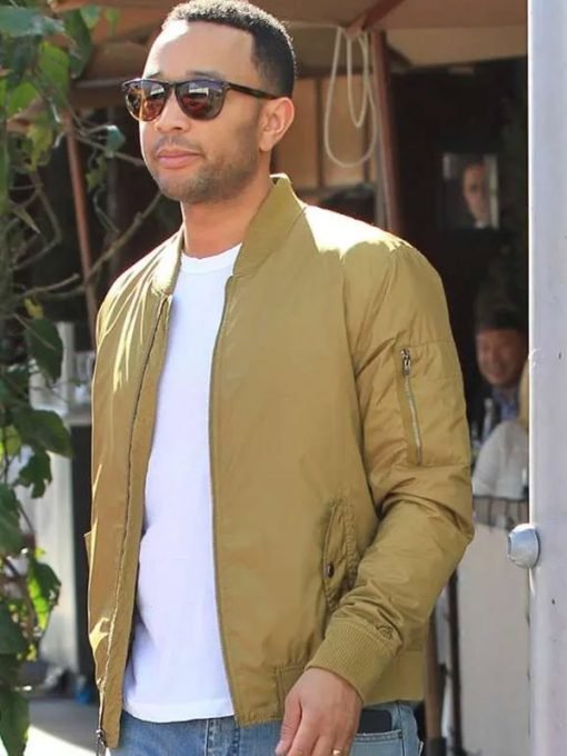 John Legend Los Angeles Street Style Brown Bomber Jacket