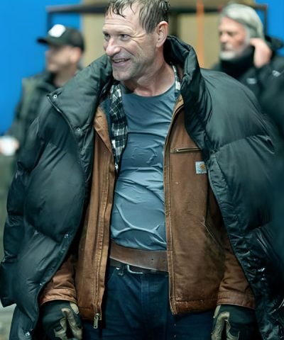 Aaron Eckhart The Bricklayer 2024 Vail Black Puffer Jacket