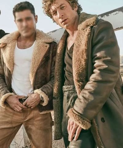 The Iron Claw Jeremy Allen White Shearling Leather Coat