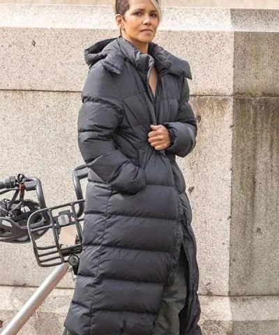 Halle Berry The Union Black Puffer Trench Coat