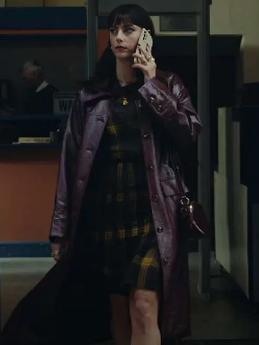 The Gentlemen S01 Kaya Scodelario Maroon Leather Coat