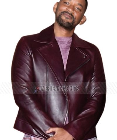 Bad Boys for Life Premiere Will Smith Maroon Biker Leather Jacket