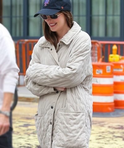 Materialists Movie Dakota Johnson Beige Quilted Jacket