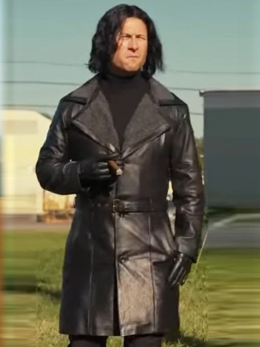 Gary Johnson Hit Man Movie 2024 Glen Powell Black Shearling Leather Coat