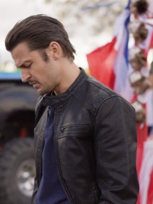 Tyler Hynes Shifting Gears Movie 2024 Luke Black Leather Jacket