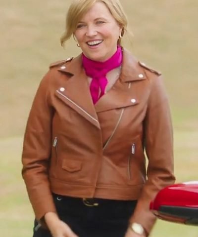 Lucy Lawless TV Series My Life Is Murder Brown Leather Jacket