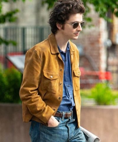 Movie A Complete Unknown Timothée Chalamet Brown Suede Leather Jacket