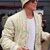 Movie F1 2025 Sonny Hayes Off White Quilted Bomber Jacket