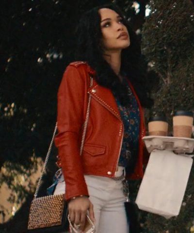 V. Stiviano TV Series Clipped 2024 Cleopatra Coleman Red Leather Jacket