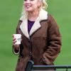 Movie We Live in Time 2025 Florence Pugh Brown Shearling Jacket