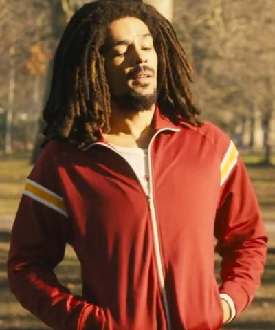 Bob Marley One Love 2024 Kingsley Ben-Adir Red Track Bomber Jacket