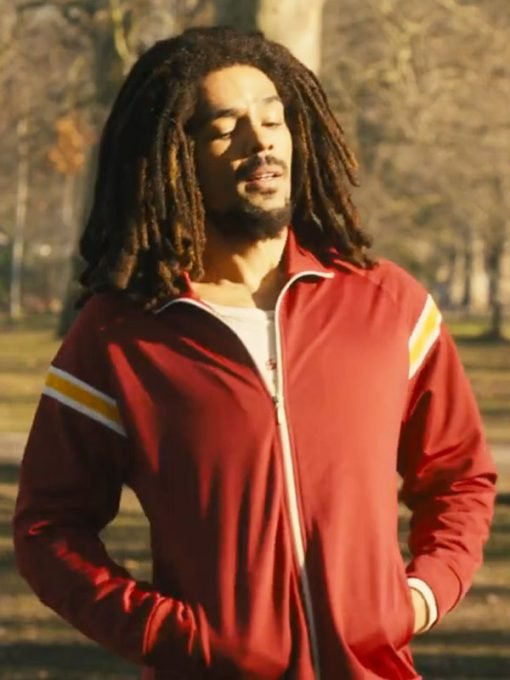 Bob Marley One Love 2024 Kingsley Ben-Adir Red Track Bomber Jacket