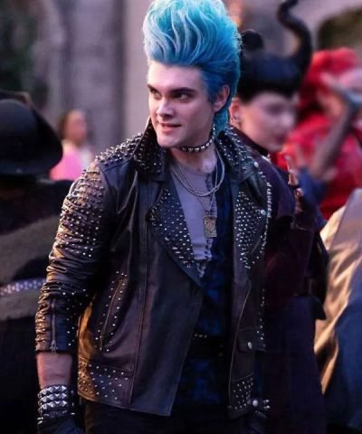 Movie Descendants The Rise of Red 2024 Anthony Pyatt Black Studded Leather Jacket