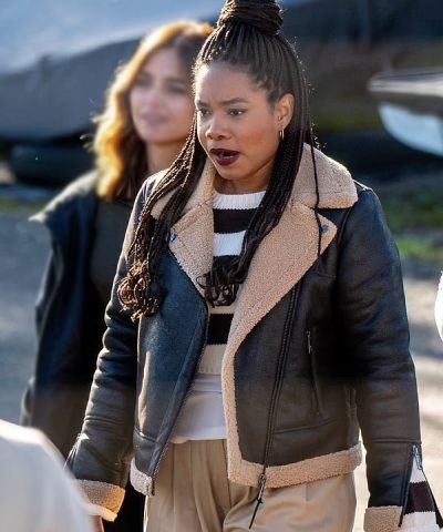 TV Series The Jetty 2024 Riz Black Leather Shearling Jacket