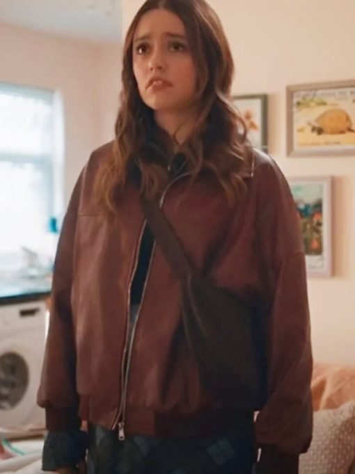 Daddy Issues TV Series 2024 Aimee Lou Wood Bomber Brown Leather Jacket