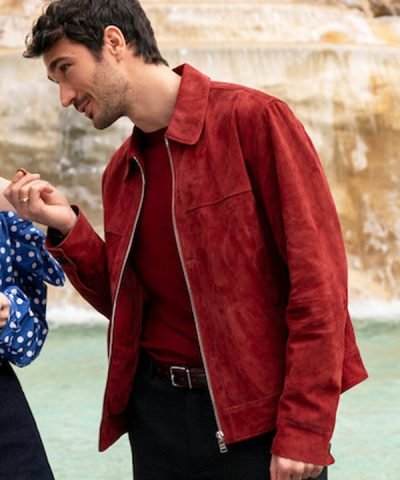 Emily in Paris Season 4 Part 2 Eugenio Franceschini Red Suede Leather Jacket