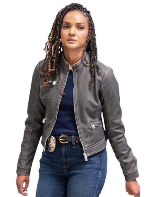 The Rookie TV Series Mekia Cox Grey Leather Jacket