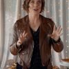 Falling Together Movie 2024 Natalie Calder Brown Leather Jacket