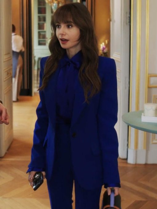 TV Series Emily in Paris 2024 Lily Collins Blue Suit