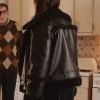 Only Murders in the Building 2024 Mabel Mora Black Leather Shearling Jacket