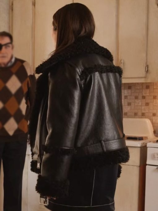 Only Murders in the Building 2024 Mabel Mora Black Leather Shearling Jacket