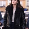 Only Murders in the Building 2024 Selena Gomez Black Leather Shearling Jacket