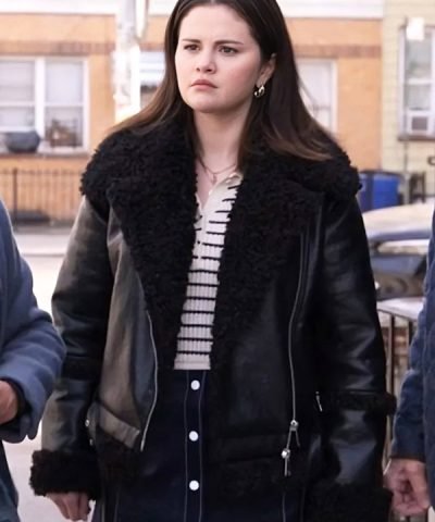 Only Murders in the Building 2024 Selena Gomez Black Leather Shearling Jacket