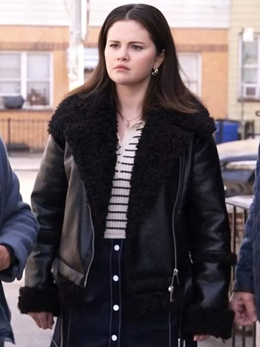 Only Murders in the Building 2024 Selena Gomez Black Leather Shearling Jacket