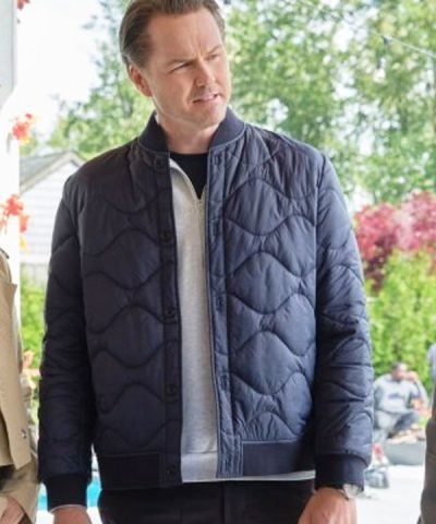 Falling Together Movie 2024 Paul Campbell Blue Quilted Jacket