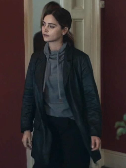 Jenna Coleman The Jetty S01 Black Leather Coat