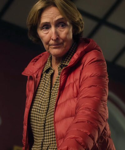 TV Series Bad Sisters 2024 Fiona Shaw Red Puffer Hooded Jacket