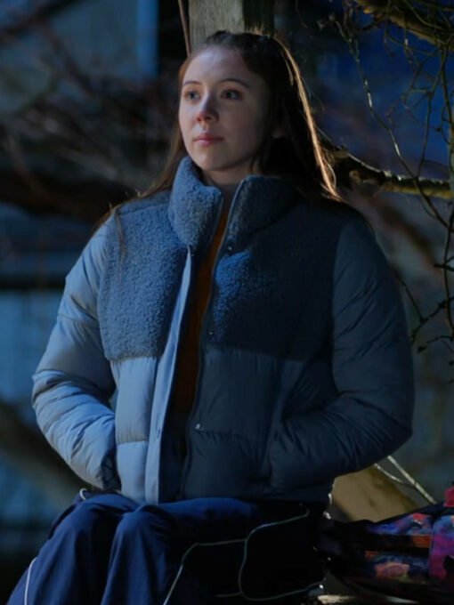 TV Series Murder In A Small Town 2024 Holly Alberg Blue Puffer Jacket