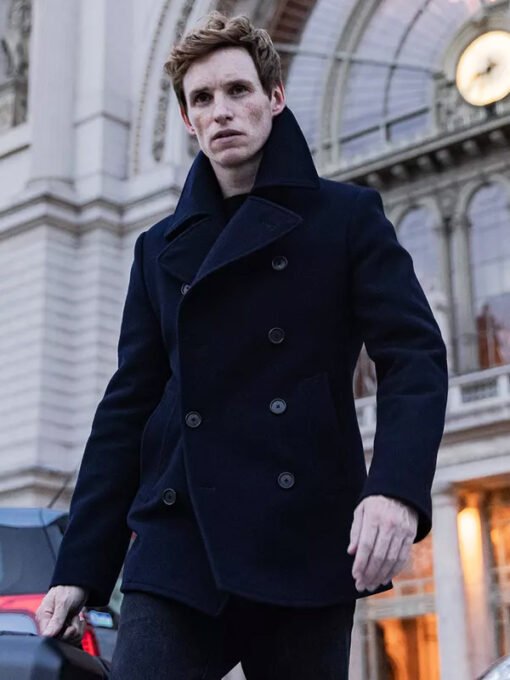 The Day Of The Jackal 2024 Eddie Redmayne Black Wool Peacoat