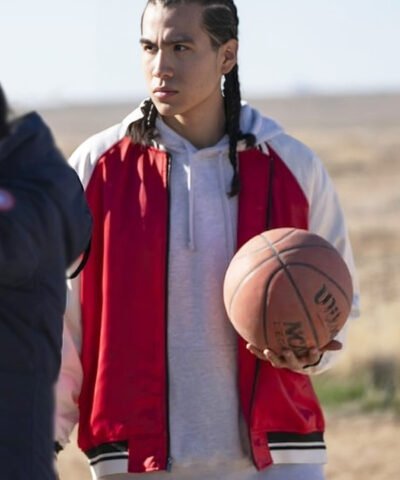 Movie Rez Ball 2024 Nataanii Jackson Red And White Bomber Jacket