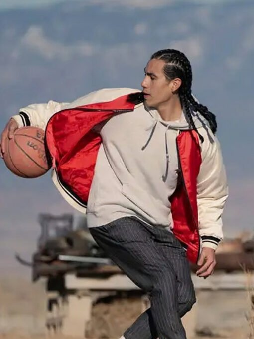 Movie Rez Ball 2024 Kusem Goodwind Red And White Bomber Jacket